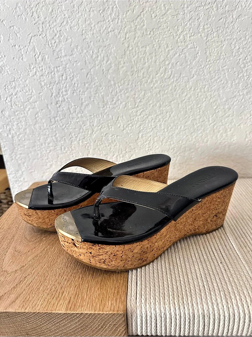 Jimmy Choo Pence Black Patent Wedge Sandals